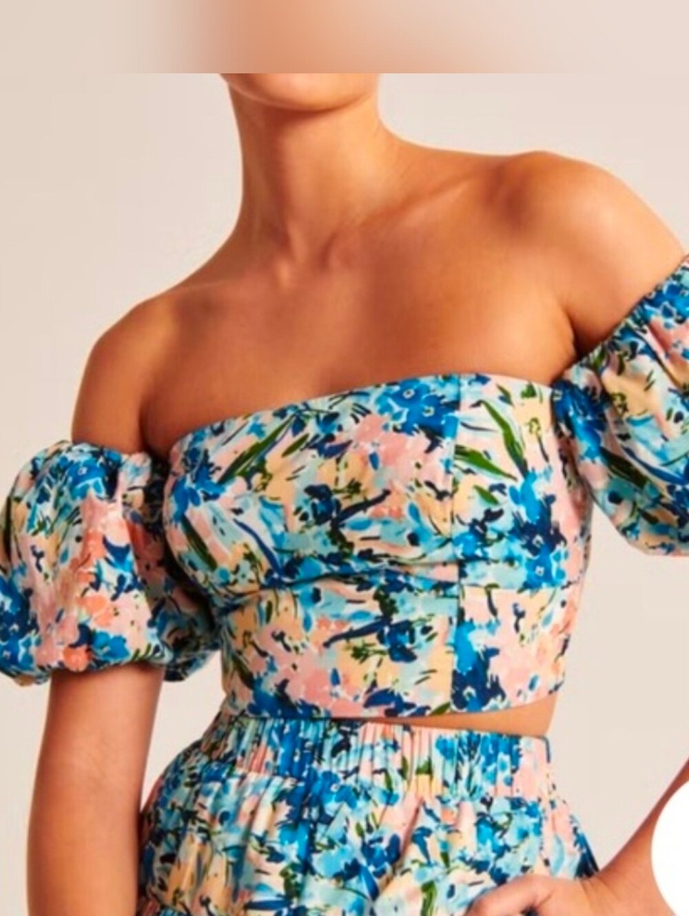 Abercrombie & Fitch Poplin Off-the-Shoulder Floral Puff Sleeve Crop Top Size Med